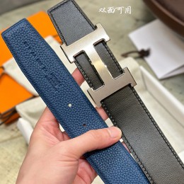 [홍콩명품.Hermes] 에르메스 24SS 은장 H로고 LEATHER STRAP 리버서블 레더 가죽 벨트 (블랙-블루), 3.8cm, BT1288, MR, 명품레플리카,인터넷쇼핑몰,남자명품,해외직구