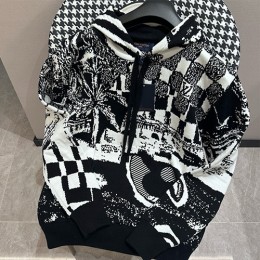 [홍콩명품.LOUIS VUITTON] 루이비통 24SS 로고 패턴 후드 니트 스웨터 (블랙-화이트), BM15704, JU, 홍콩명품의류,구매대행,온라인명품