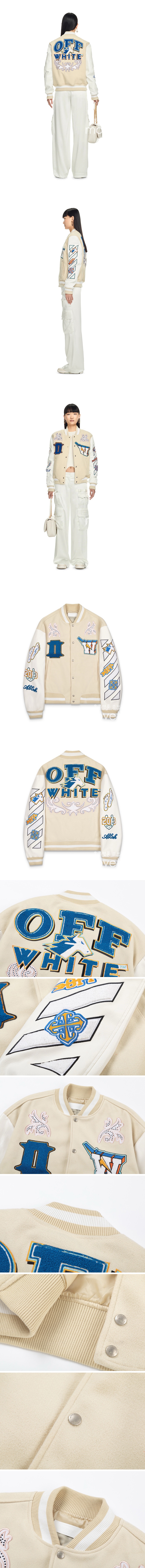 [홍콩명품.Off White] 오프화이트 24SS 로고 그래픽 바시티 자켓 (베이지), BM16553, JU, 홍콩명품의류,구매대행,온라인명품