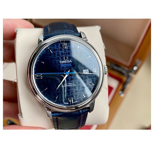 [홍콩명품시계.OMEGA] 오메가 드빌 39.5×9.9MM 424.10.40 검판 블루 다이얼, 가죽 밴드