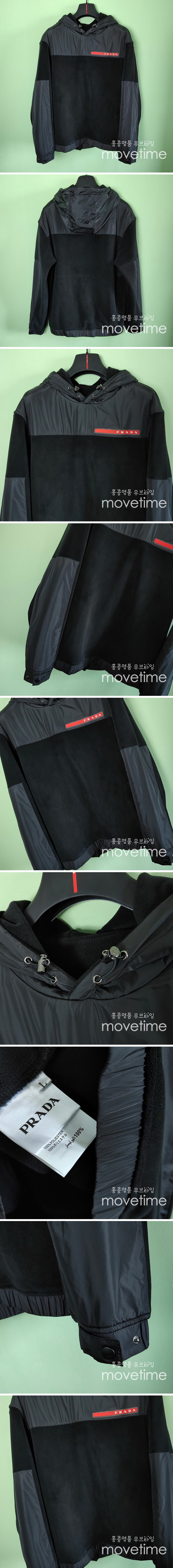 [홍콩명품,PRADA] 프라다 25SS 로고 레이어드 플리스 후드 티셔츠 (블랙), BM18565, JL, 홍콩명품의류,구매대행,온라인명품