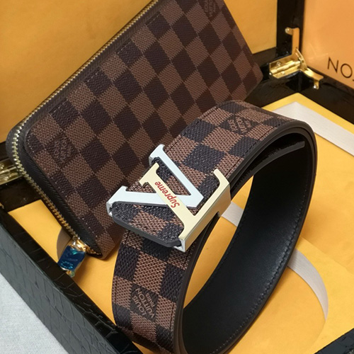 [홍콩명품.LOUIS VUITTON] 루이비통 25SS 로고 다미에 레더 가죽 벨트 + 장지갑 세트 (브라운), BT1389, BE, 명품레플리카,인터넷쇼핑몰,남자명품,해외직구