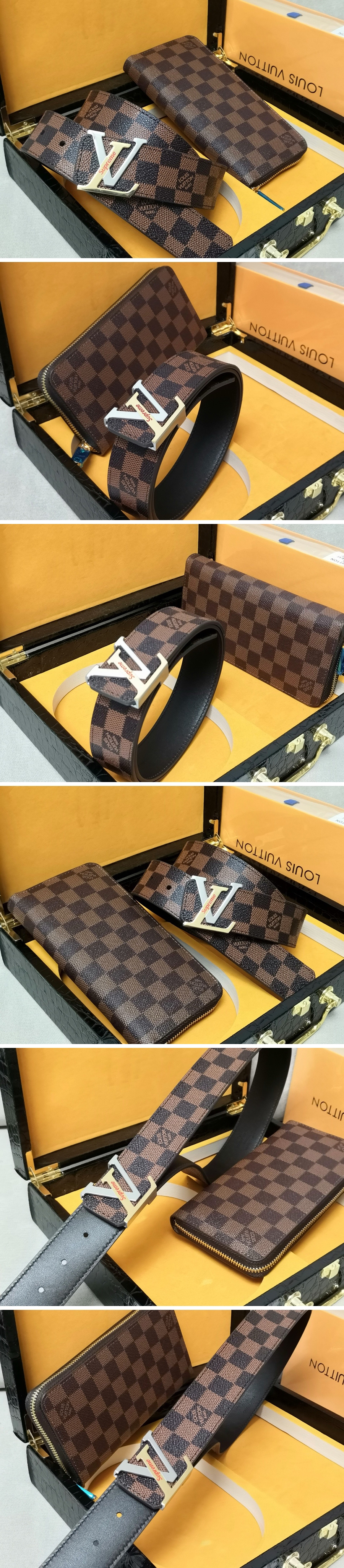 [홍콩명품.LOUIS VUITTON] 루이비통 25SS 로고 다미에 레더 가죽 벨트 + 장지갑 세트 (브라운), BT1389, BE, 명품레플리카,인터넷쇼핑몰,남자명품,해외직구