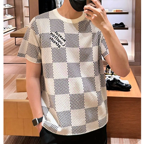 [홍콩명품.LOUIS VUITTON] 루이비통 25SS 로고 다미에 니트 반팔 티셔츠 (화이트), BM19160, JU, 홍콩명품의류,구매대행,온라인명품