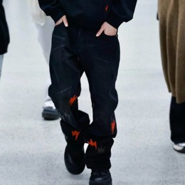 [홍콩명품. Amexnocap] 플래시 패치드 25SS 로고 데님 팬츠 진 청바지 (블랙), BM19347, KK, 홍콩명품의류,구매대행,온라인명품