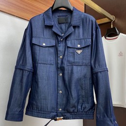 [홍콩명품,PRADA] 프라다 25SS 삼각로고 소매 탈부착 데님 자켓, BM19504, G5, 홍콩명품의류,구매대행,온라인명품