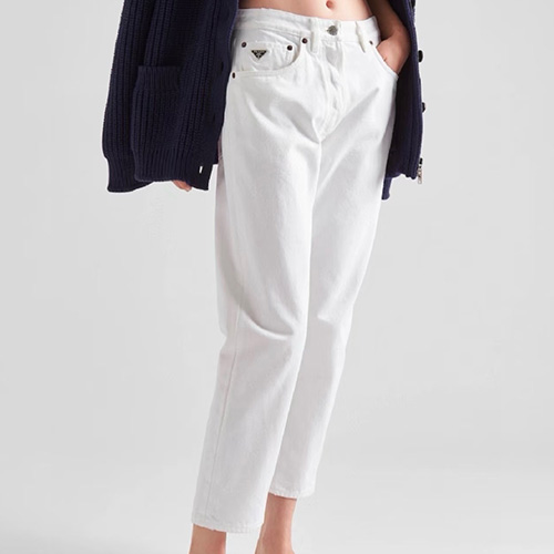 [홍콩명품,PRADA] 프라다 25SS 삼각로고 여성 데님 팬츠 진 청바지 (화이트), BM19611, 13C, 홍콩명품의류,구매대행,온라인명품