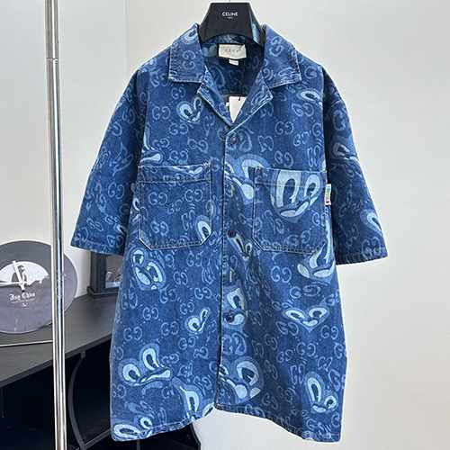 [홍콩명품.Gucci] 구찌 25SS 로고 패턴 데님 반팔 남방 셔츠 + 데님 쇼츠 반바지 상하의 세트, BM19630, KB, 홍콩명품의류,구매대행,온라인명품