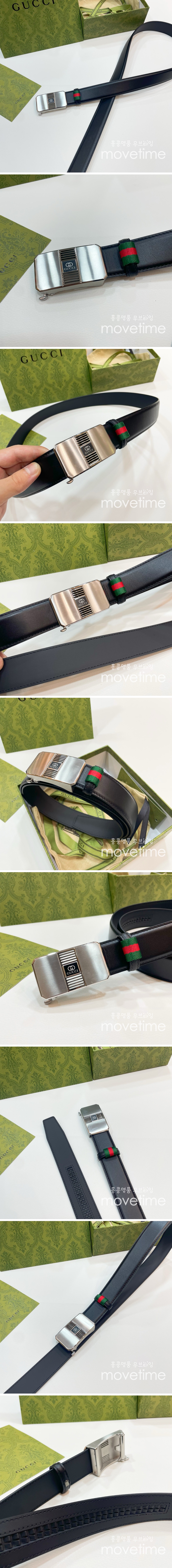 [홍콩명품.Gucci] 구찌 25SS 로고 레더 가죽 자동 벨트 (블랙-은장), 3.5cm, BT1400, BRB, 명품레플리카,인터넷쇼핑몰,남자명품,해외직구