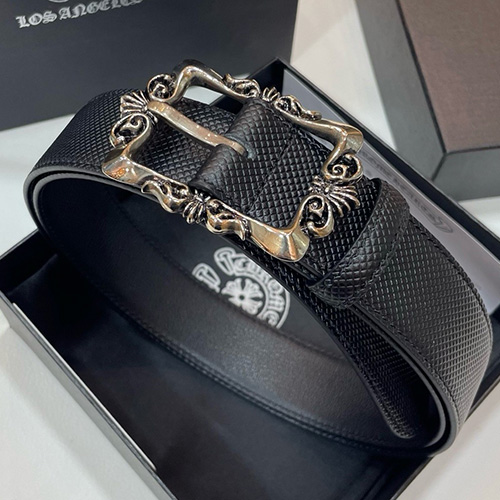 [홍콩명품.Chrome Hearts] 크롬하츠 25SS 로고 925실버 버클 레더 가죽 벨트, 3.4cm, BT1415, BRB, 명품레플리카,인터넷쇼핑몰,남자명품,해외직구