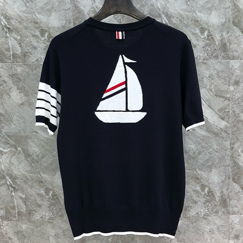 [홍콩명품.THOME BROWNE] 톰브라운 25SS 로고 4바 니트 반팔 티셔츠 (3컬러), BM20170, TB1, 홍콩명품의류,구매대행,온라인명품