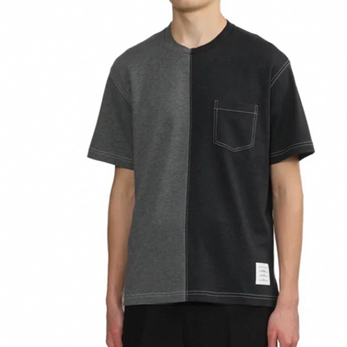 [홍콩명품.THOME BROWNE] 톰브라운 25SS 로고 3선 레이어드 반팔 티셔츠 (블랙-그레이), BM20175, TB1, 홍콩명품의류,구매대행,온라인명품