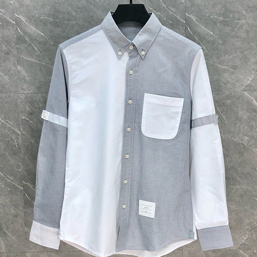 [홍콩명품.THOME BROWNE] 톰브라운 25SS 로고 레이어드 남방 셔츠 (화이트-그레이), BM20198, TB1, 홍콩명품의류,구매대행,온라인명품