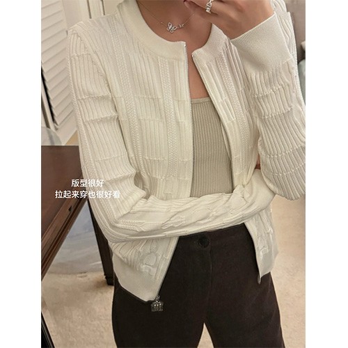 [홍콩명품.Hermes] 에르메스 25SS 로고 패턴 여성 라운드넥 니트 집업 자켓 (2컬러), BM20445, 13C, 홍콩명품의류,구매대행,온라인명품