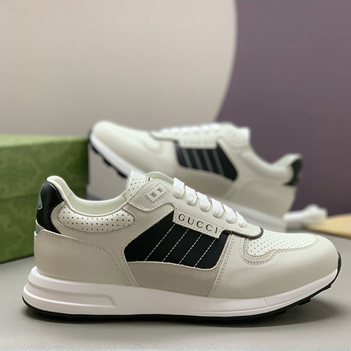 [홍콩명품.Gucci] 구찌 25SS 로고 레더 가죽 스니커즈 운동화 (화이트-블랙), SE4735, PMD, 명품스니커즈,운동화,구두,로퍼,하이탑,신발