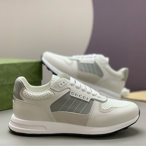 [홍콩명품.Gucci] 구찌 25SS 로고 레더 가죽 스니커즈 운동화 (화이트-그레이), SE4737, PMD, 명품스니커즈,운동화,구두,로퍼,하이탑,신발