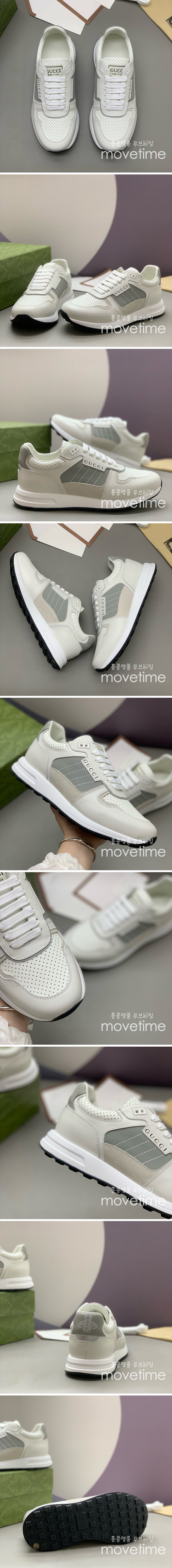 [홍콩명품.Gucci] 구찌 25SS 로고 레더 가죽 스니커즈 운동화 (화이트-그레이), SE4737, PMD, 명품스니커즈,운동화,구두,로퍼,하이탑,신발
