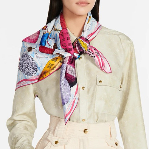 [홍콩명품.LOUIS VUITTON] 루이비통 25SS 로고 UP AND AWAY 90-90 실크 스카프 머플러 (화이트), ET2903, JX, 홍콩명품의류,구매대행,온라인명품