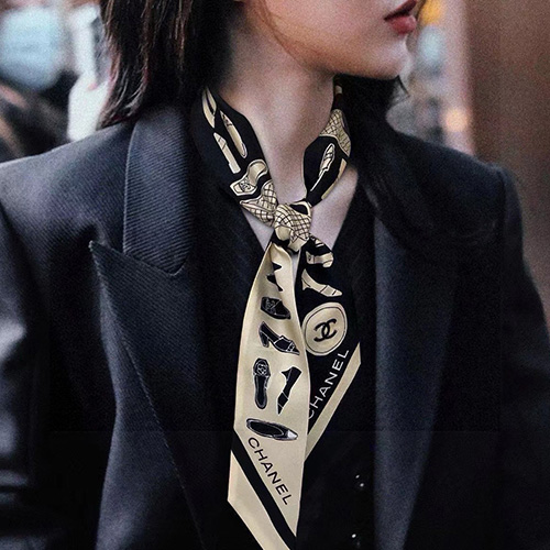 [홍콩명품.CHANEL] 샤넬 25SS 로고 Twilly 6-120 실크 스카프 머플러 (블랙), ET2952, JX, 홍콩명품의류,구매대행,온라인명품