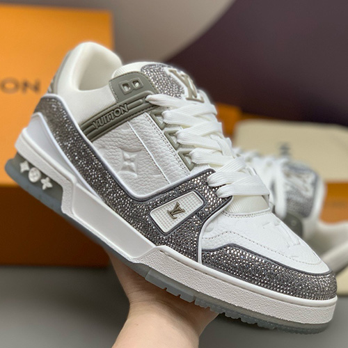 [홍콩명품.LOUIS VUITTON] 루이비통 25SS 로고 모노그램 트레이너 스니커즈 운동화 (화이트-그레이), SE4762, PMD, 명품스니커즈,운동화,구두,로퍼,하이탑,신발