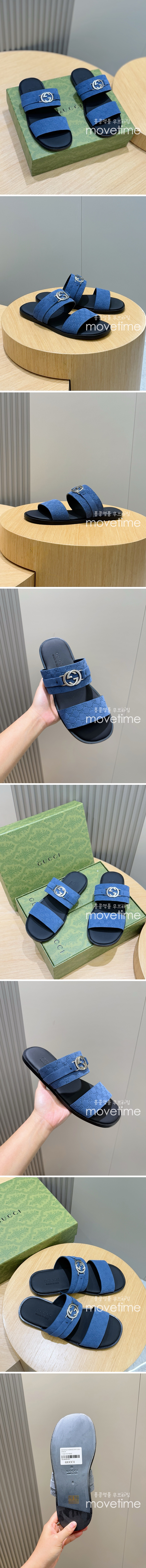 [홍콩명품.Gucci] 구찌 25SS 로고 LIDO 레더 가죽 샌들 슬리퍼 (블루), SE4858, S2, 명품스니커즈,운동화,구두,로퍼,하이탑,신발