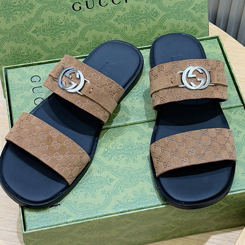 [홍콩명품.Gucci] 구찌 25SS 로고 LIDO 레더 가죽 샌들 슬리퍼 (브라운), SE4859, S2, 명품스니커즈,운동화,구두,로퍼,하이탑,신발