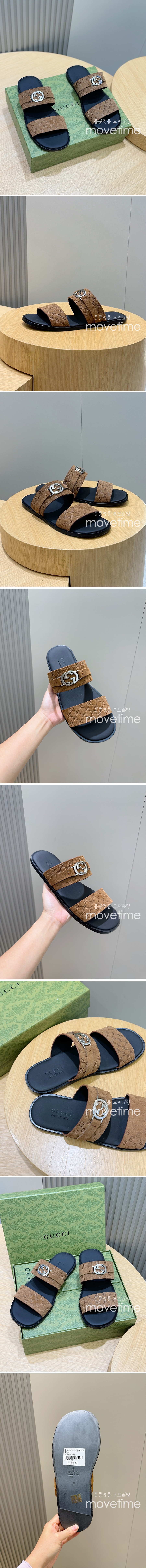 [홍콩명품.Gucci] 구찌 25SS 로고 LIDO 레더 가죽 샌들 슬리퍼 (브라운), SE4859, S2, 명품스니커즈,운동화,구두,로퍼,하이탑,신발
