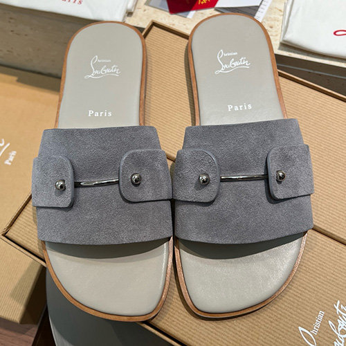 [홍콩명품.Christian Louboutin] 크리스챤루부탱 25SS 로고 레더 가죽 샌들 슬리퍼 (그레이), SE4894, S2, 명품스니커즈,운동화,구두,로퍼,하이탑,신발