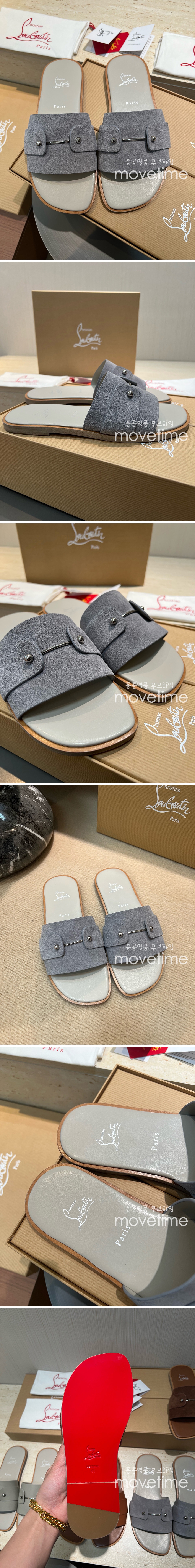 [홍콩명품.Christian Louboutin] 크리스챤루부탱 25SS 로고 레더 가죽 샌들 슬리퍼 (그레이), SE4894, S2, 명품스니커즈,운동화,구두,로퍼,하이탑,신발