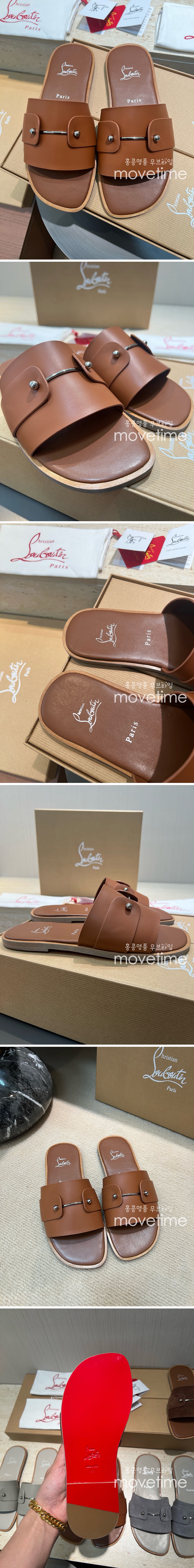 [홍콩명품.Christian Louboutin] 크리스챤루부탱 25SS 로고 레더 가죽 샌들 슬리퍼 (브라운), SE4897, S2, 명품스니커즈,운동화,구두,로퍼,하이탑,신발