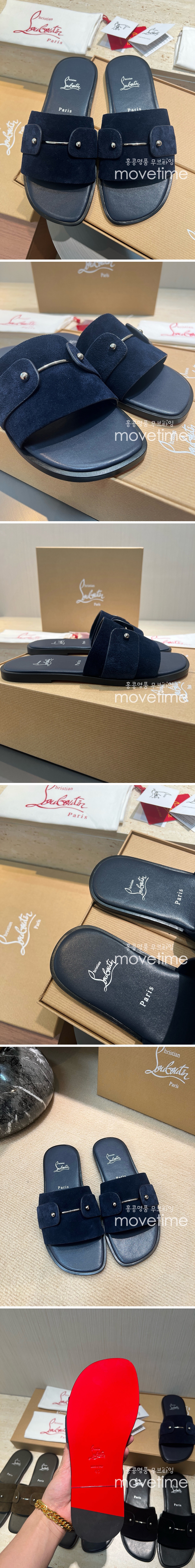 [홍콩명품.Christian Louboutin] 크리스챤루부탱 25SS 로고 레더 가죽 샌들 슬리퍼 (네이비), SE4900, S2, 명품스니커즈,운동화,구두,로퍼,하이탑,신발