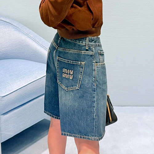 [홍콩명품,MIU MIU] 미우미우 25SS 로고 여성 데님 쇼츠 반바지, BM20809, TBG, 홍콩명품의류,구매대행,온라인명품