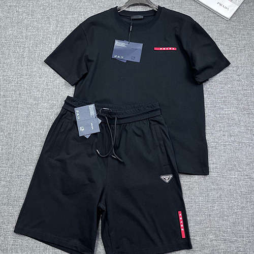 [홍콩명품,PRADA] 프라다 25SS 로고 반팔 티셔츠 + 쇼츠 반바지 상하의 세트 (2컬러), BM20831, JQ, 홍콩명품의류,구매대행,온라인명품