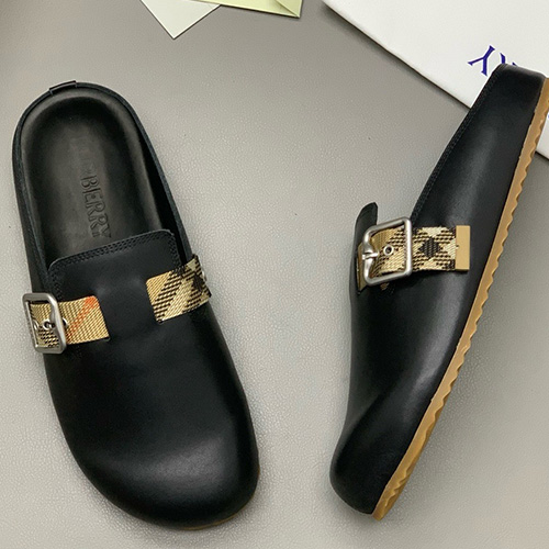 [홍콩명품.Burberry] 버버리 25SS 로고 레더 가죽 바겐스탁 슬리퍼 (블랙), SE4936, PMD, 명품스니커즈,운동화,구두,로퍼,하이탑,신발