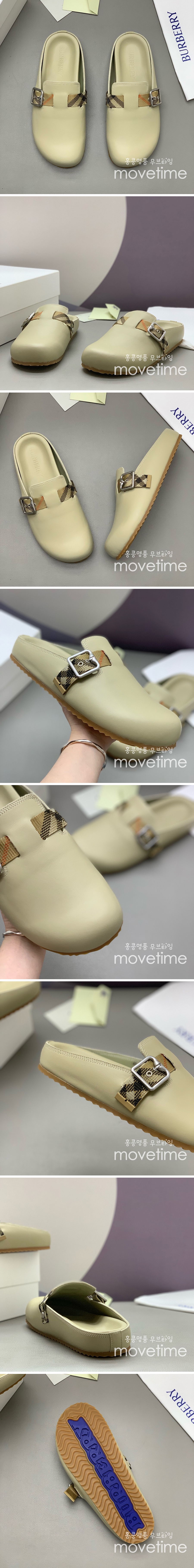 [홍콩명품.Burberry] 버버리 25SS 로고 레더 가죽 바겐스탁 슬리퍼 (베이지), SE4937, PMD, 명품스니커즈,운동화,구두,로퍼,하이탑,신발
