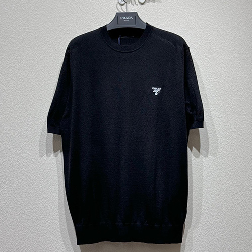 [홍콩명품,PRADA] 프라다 25SS 로고 자수 니트 반팔 티셔츠 (2컬러), BM20927, KB, 홍콩명품의류,구매대행,온라인명품