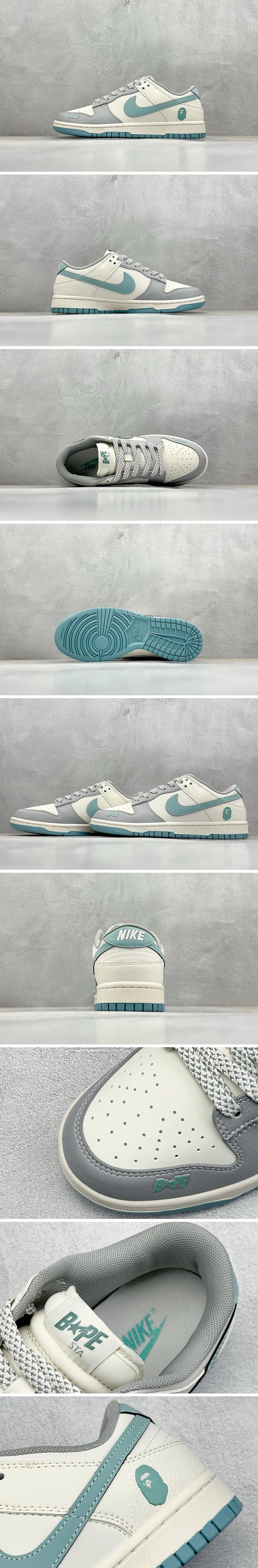[홍콩명품.NIKE] 나이키 25SS 로고 남여 SB DUNK BAPE 콜라보 로우탑 스니커즈 운동화 (화이트-그레이-스카이블루), SE5035, S3, 명품스니커즈,운동화,구두,로퍼,하이탑,신발