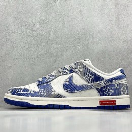 [홍콩명품.NIKE] 나이키 25SS 로고 남여 에어 조던 루이비통 모노그램 AJ1 로우탑 스니커즈 운동화 (화이트-블루), SE5041, S3, 명품스니커즈,운동화,구두,로퍼,하이탑,신발
