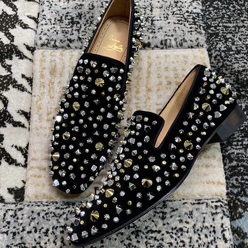 [홍콩명품.Christian Louboutin] 크리스챤루부탱 25SS 로고 레더 가죽 로퍼 구두 (블랙-골드 실버 장식), SE5062, S3, 명품스니커즈,운동화,구두,로퍼,하이탑,신발