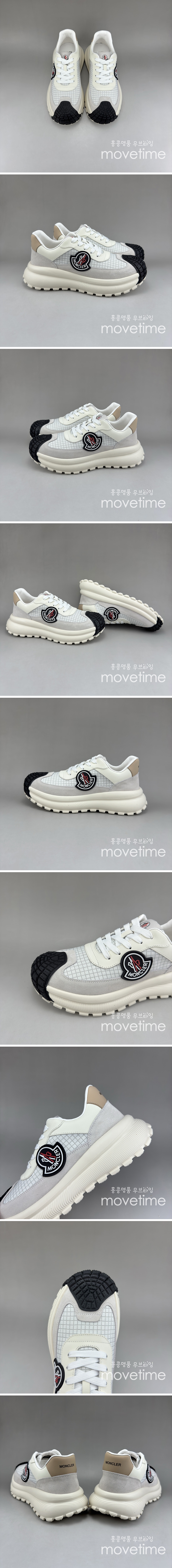 [홍콩명품.MONCLER] 몽클레어 25SS 로고 레더 가죽 스니커즈 운동화 (아이보리-그레이), SE5066, S3, 명품스니커즈,운동화,구두,로퍼,하이탑,신발