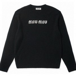 [홍콩명품,MIU MIU] 미우미우 25SS 로고 니트 스웨터 (블랙), BM21081, S1F, 홍콩명품의류,구매대행,온라인명품