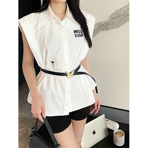 [홍콩명품,Christian Dior] 디올 25SS 로고 자수 여성 벨티드 슬리브리스 셔츠 (화이트), BM21137, COCO, 홍콩명품의류,구매대행,온라인명품