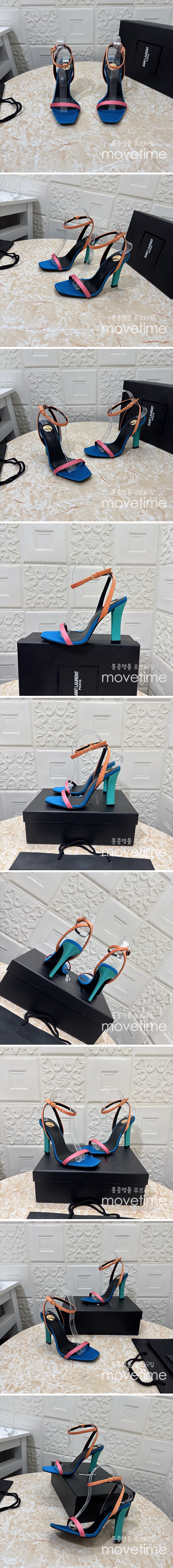 [홍콩명품.YSL] 입생로랑 25SS 로고 여성 레더 가죽 하이힐 샌들 (블루-브라운-핑크), SE5116, GHS, 명품스니커즈,운동화,구두,로퍼,하이탑,신발