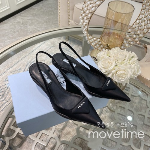 [홍콩명품,PRADA] 프라다 25SS 로고 여성 레더 가죽 3cm 힐 구두 샌들 (블랙), SE5168, GHS, 명품스니커즈,운동화,구두,로퍼,하이탑,신발
