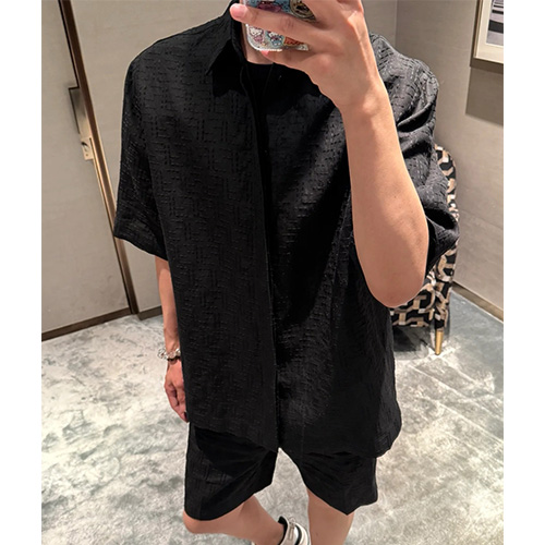[명품레플리카,FENDI] 펜디 25SS 로고 패턴 나일론 반팔 남방 셔츠 +  쇼츠 반바지 상하의 세트 (블랙), BM21221, KB, 홍콩명품의류,구매대행,온라인명품