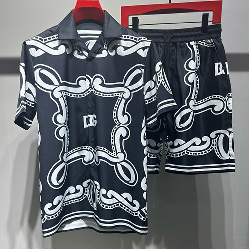 [홍콩명품.D&G] 돌체앤가바나 25SS 로고 패턴 반팔 남방 셔츠 + 쇼츠 반바지 상하의 세트 (블랙), BM21384, JU, 명품레플리카,미러급,온라인쇼핑몰사이트