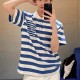 [홍콩명품.LOUIS VUITTON] 루이비통 25SS 로고 스트라이프 카라 폴로 반팔 티셔츠 (화이트-블루), BM21420, JU, 명품레플리카,미러급,온라인쇼핑몰사이트