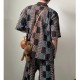 [홍콩명품.LOUIS VUITTON] 루이비통 25SS 로고 다미에 카라 오픈 반팔 티셔츠 + 쇼츠 반바지 상하의 세트 (브라운), BM21648, KK, 홍콩명품가방,명품쇼핑몰,크로스백,핸드백,구매대행
