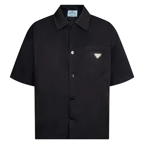 [홍콩명품,PRADA] 프라다 25SS 삼각로고 반팔 남방 셔츠 (블랙), BM21730, S1F, 레플리카의류,미러급사이트