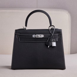 [홍콩명품.Hermes] 에르메스 25SS 로고 Kelly 28 램스킨 토트백 핸드백 (블랙-은장), BGM5065, BDA, 홍콩명품가방,명품쇼핑몰,크로스백,핸드백,구매대행